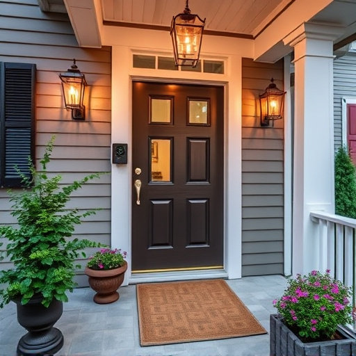 smart video doorbell on suburban porch