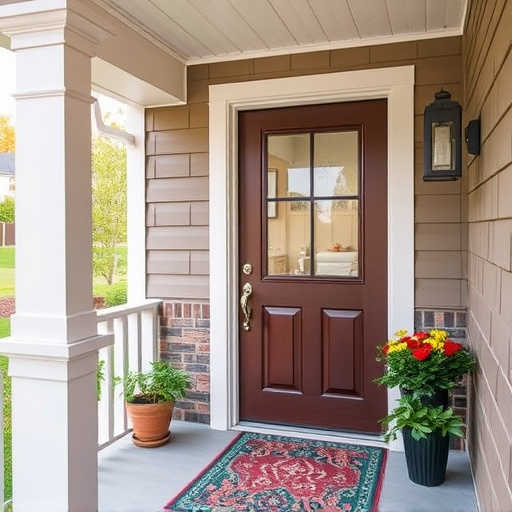 smart video doorbell on suburban porch