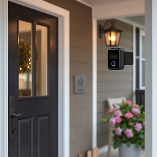 smart video doorbell on suburban porch