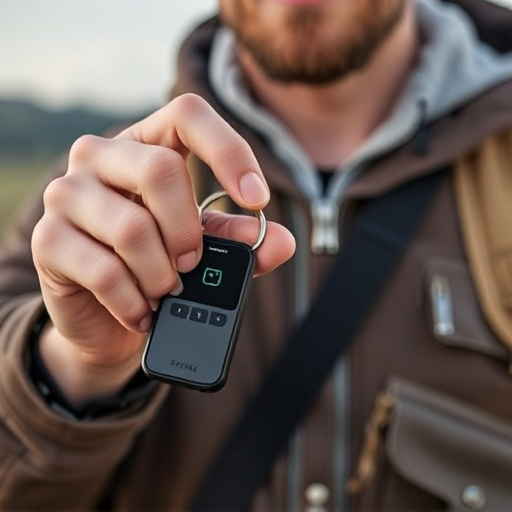 solo traveler holding a smart keychain alarm