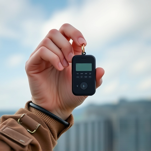 solo traveler holding a smart keychain alarm