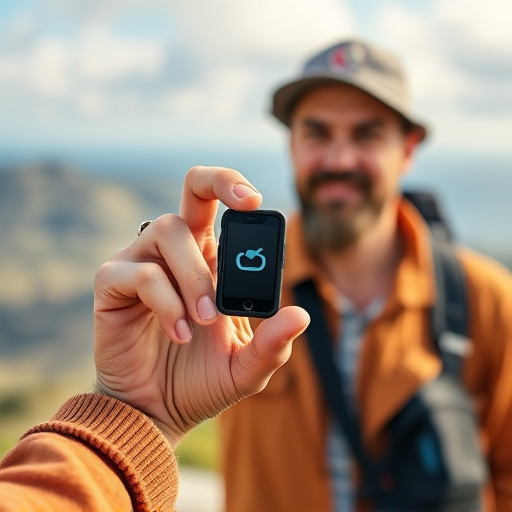 solo traveler holding a smart keychain alarm