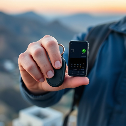 solo traveler holding a smart keychain alarm