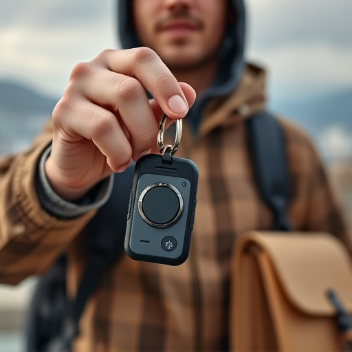 solo traveler holding a smart keychain alarm