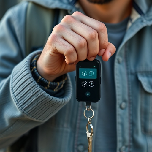 solo traveler holding a smart keychain alarm