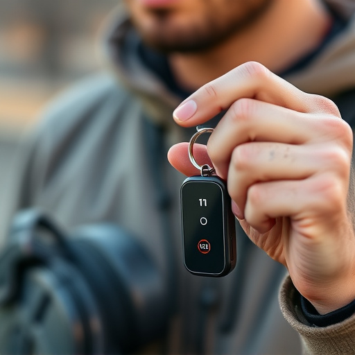 solo traveler holding a smart keychain alarm