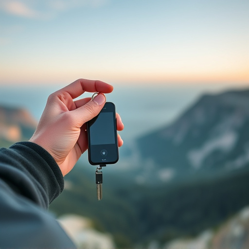 solo traveler holding a smart keychain alarm