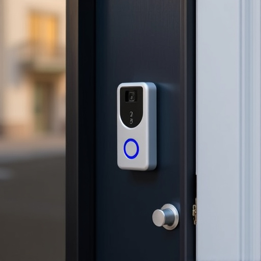 compact wireless doorbell at urban entry