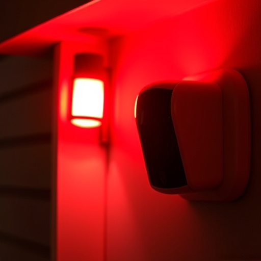 flashing red home security alert light at night