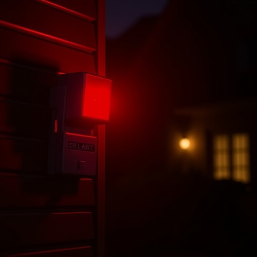 flashing red home security alert light at night