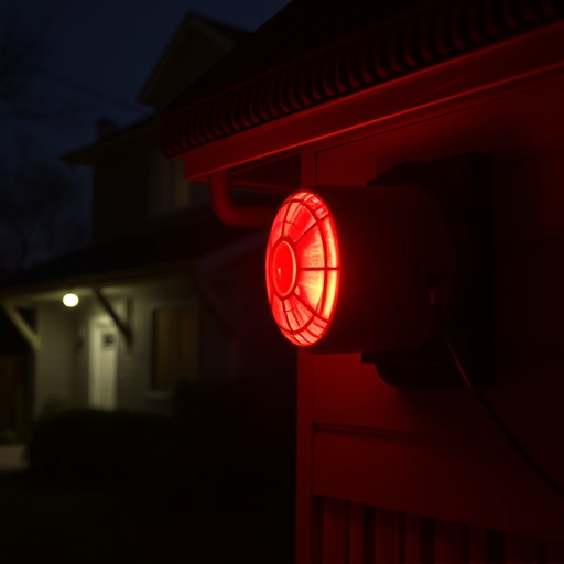 flashing red home security alert light at night