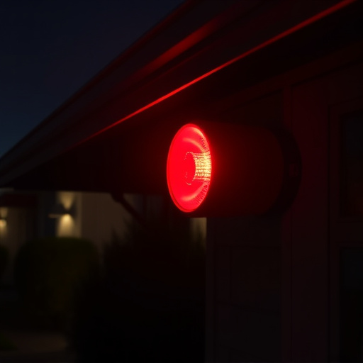 flashing red home security alert light at night