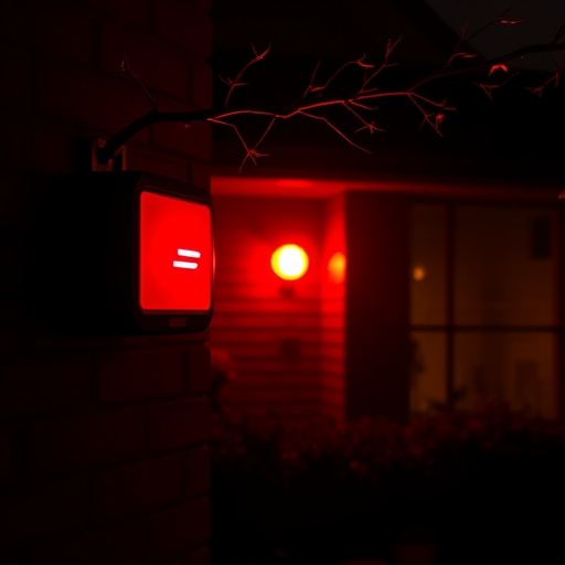 flashing red home security alert light at night