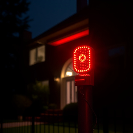 flashing red home security alert light at night