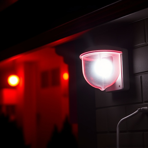 flashing red home security alert light at night