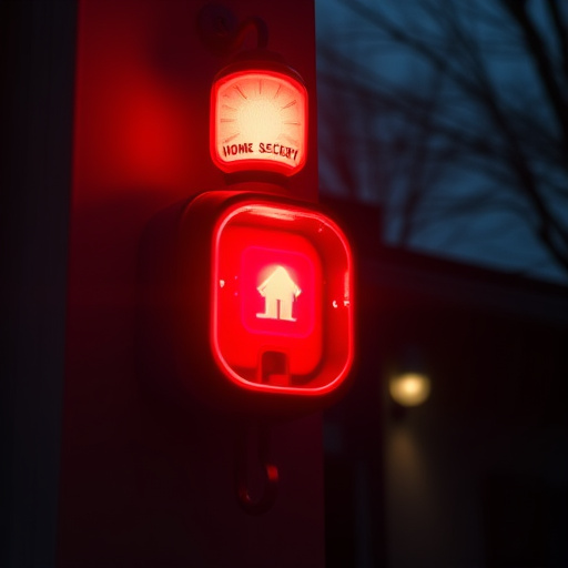flashing red home security alert light at night