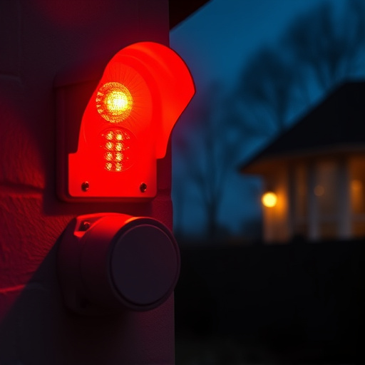 flashing red home security alert light at night