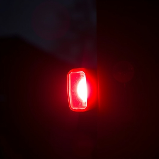 flashing red home security alert light at night