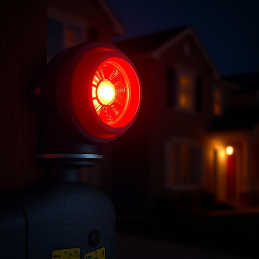 flashing red home security alert light at night