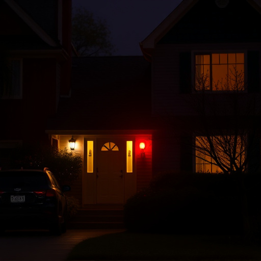 flashing red home security alert light at night