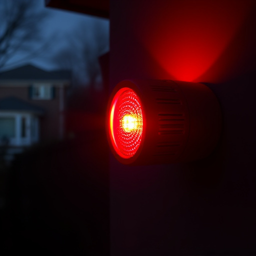 flashing red home security alert light at night