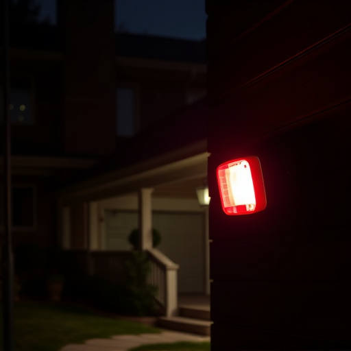 flashing red home security alert light at night