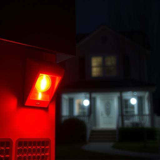 flashing red home security alert light at night