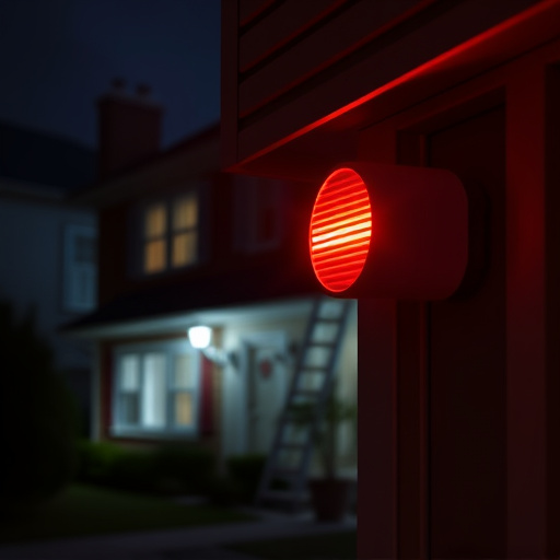 flashing red home security alert light at night