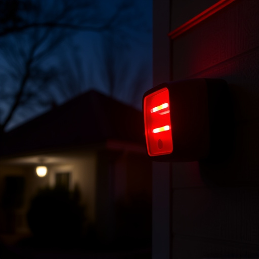 flashing red home security alert light at night