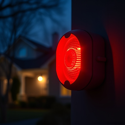 flashing red home security alert light at night