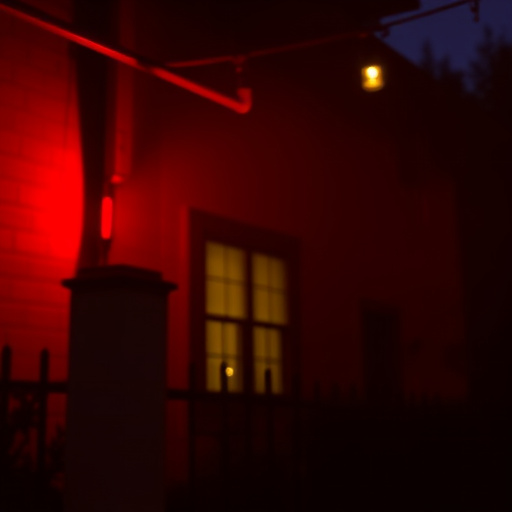 flashing red home security alert light at night