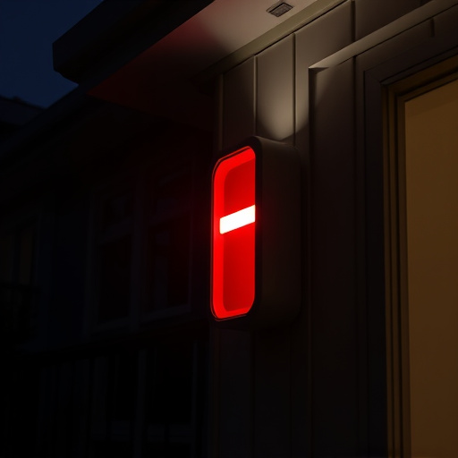 flashing red home security alert light at night