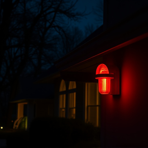 flashing red home security alert light at night