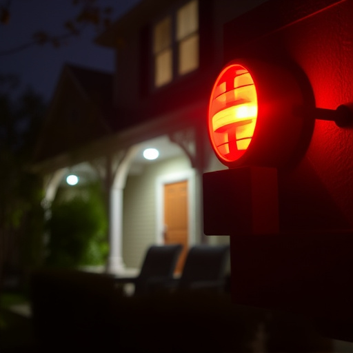 flashing red home security alert light at night