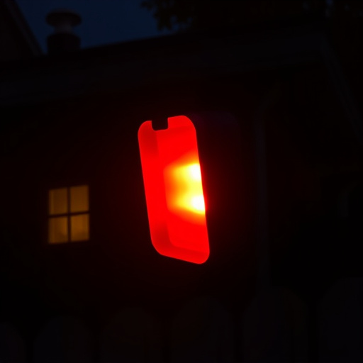 flashing red home security alert light at night