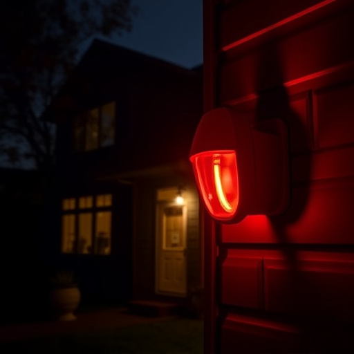 flashing red home security alert light at night