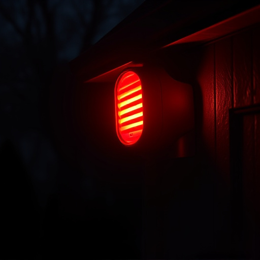 flashing red home security alert light at night