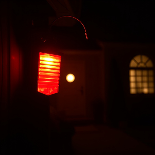 flashing red home security alert light at night