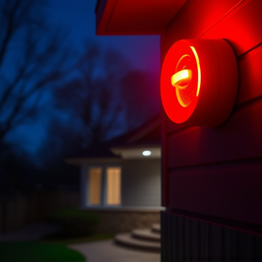 flashing red home security alert light at night