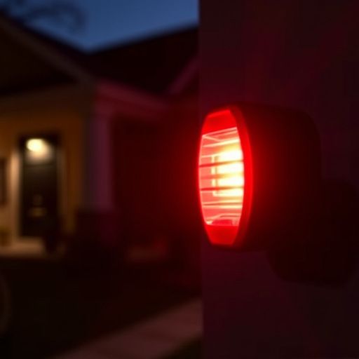 flashing red home security alert light at night