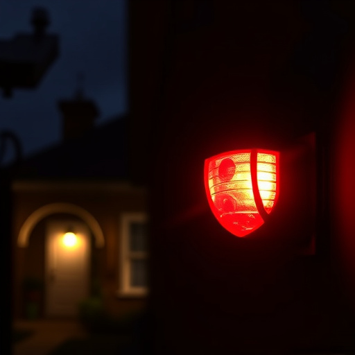 flashing red home security alert light at night