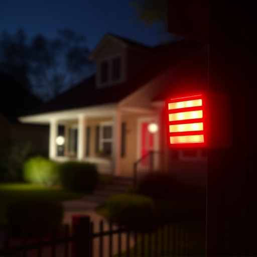 flashing red home security alert light at night