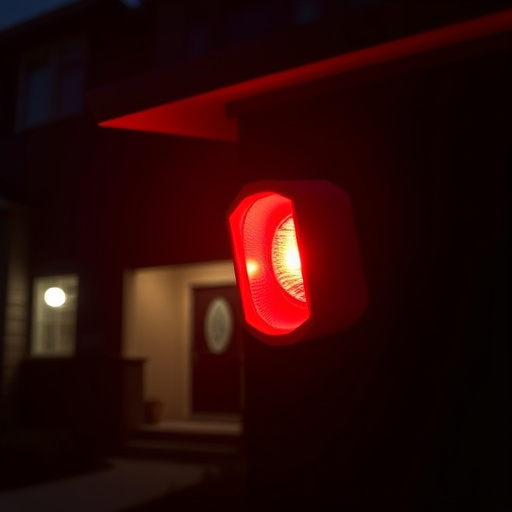 flashing red home security alert light at night