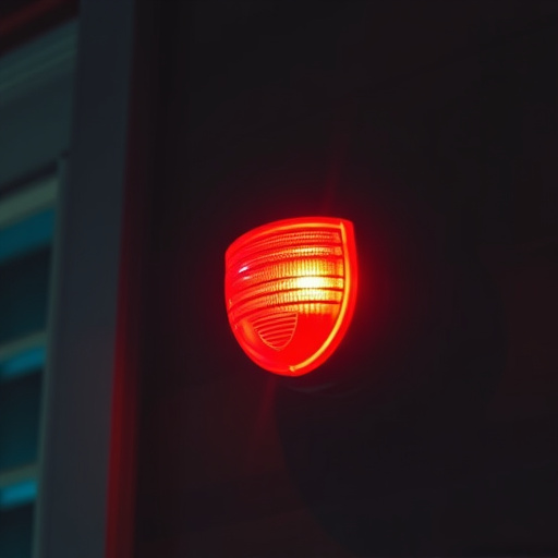flashing red home security alert light at night