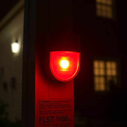 flashing red home security alert light at night