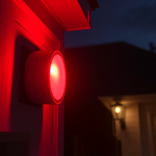 flashing red home security alert light at night