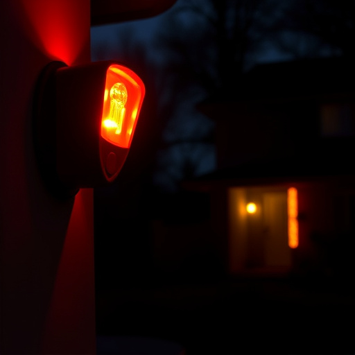 flashing red home security alert light at night