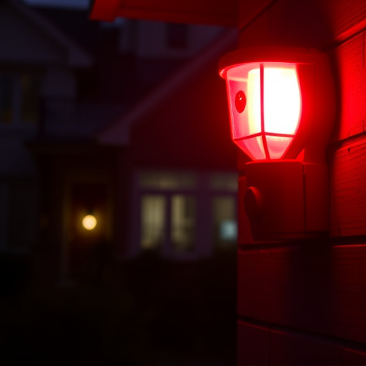 flashing red home security alert light at night