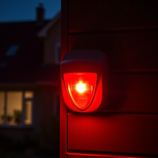 flashing red home security alert light at night
