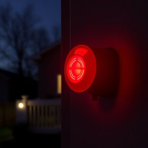 flashing red home security alert light at night
